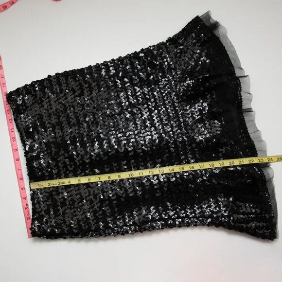 Nanette Lepore Sequin Skirt Tulle Hem Mermaid Midi Evening Black Size 6 - Picture 6 of 6
